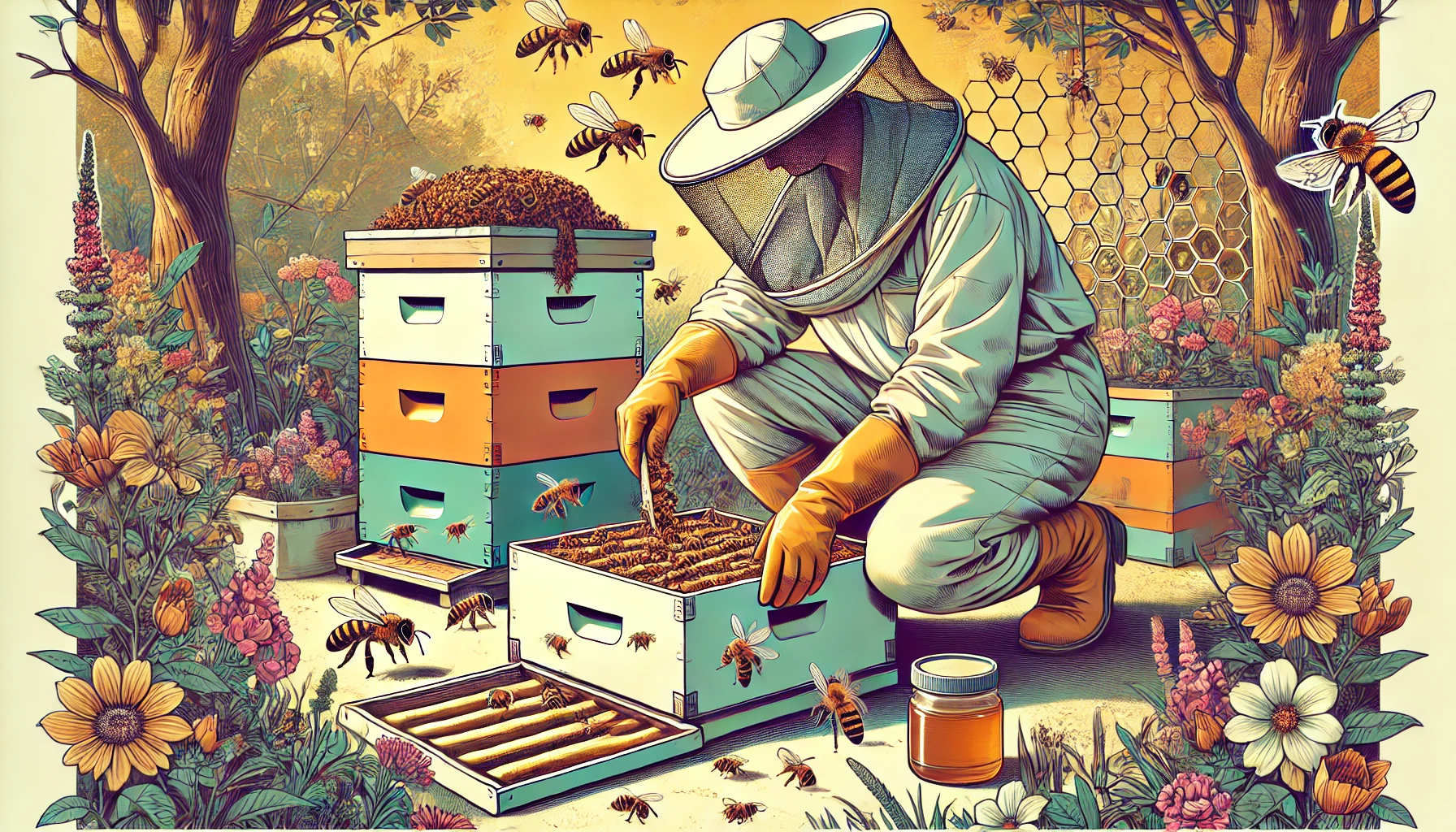 Bee Keeper Taking Care of Bees